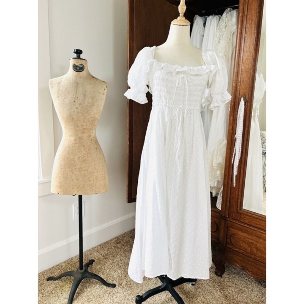 R Yiposha Fit & Flare‎ Dress Womens Size  XL White Cotton Smock A Line Midi